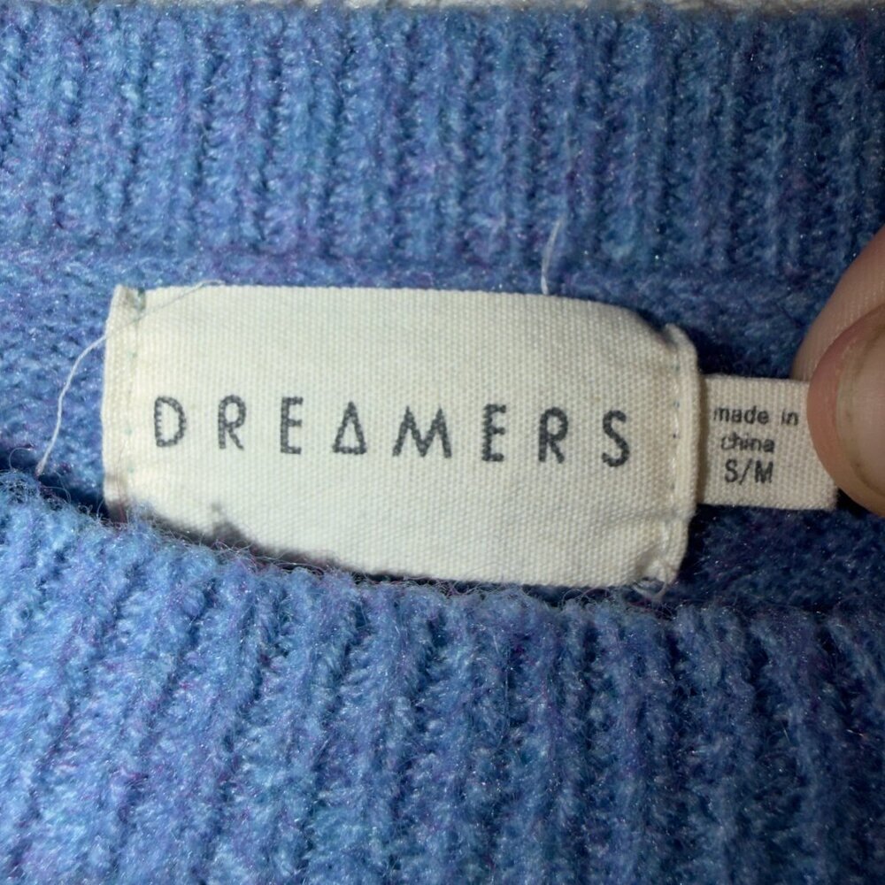Dreamers Heart Knit Sweater Size Small Blue Cozy Crewneck Soft Top - Picture 3 of 7